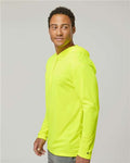 Badger 4105 Unisex B-Core Hooded Long Sleeve T-Shirt - Safety Yellow - model side
