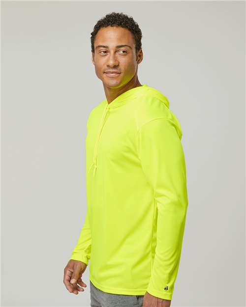 Badger 4105 Unisex B-Core Hooded Long Sleeve T-Shirt - Safety Yellow - model side