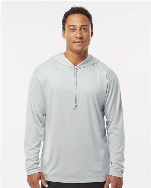 Badger 4105 Unisex B-Core Hooded Long Sleeve T-Shirt - Silver - model front