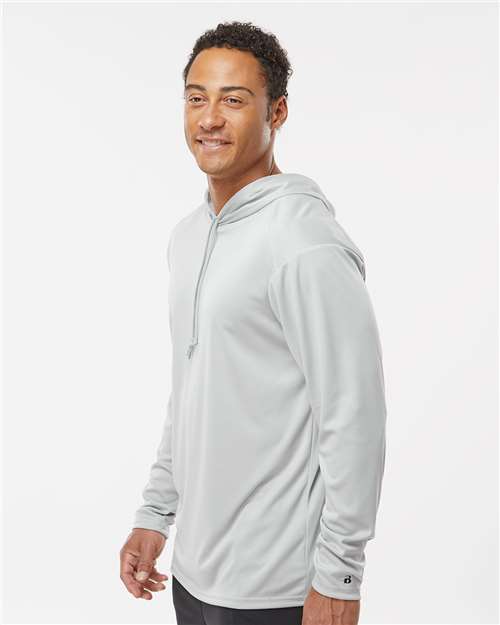 Badger 4105 Unisex B-Core Hooded Long Sleeve T-Shirt - Silver - model side