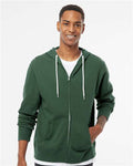 Independent Trading Co. AFX90UNZ Unisex Lightweight Full-Zip Hooded Sweatshirt - Alpine Green - model front