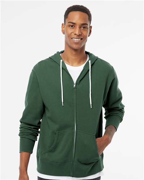 Independent Trading Co. AFX90UNZ Unisex Lightweight Full-Zip Hooded Sweatshirt - Alpine Green - model front