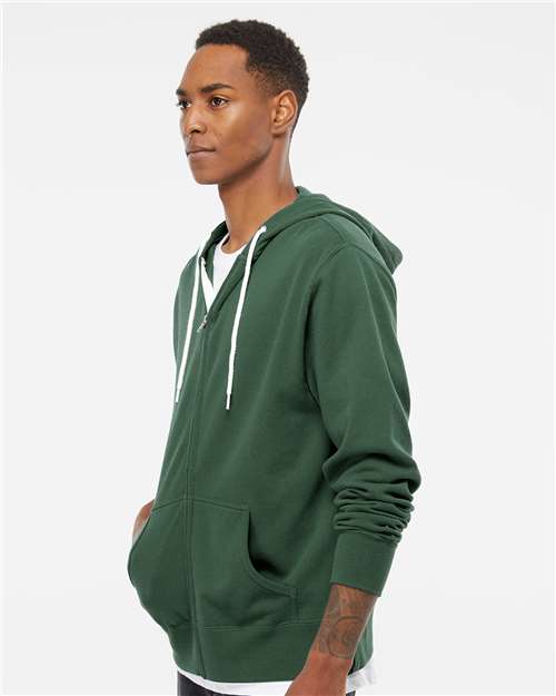 Independent Trading Co. AFX90UNZ Unisex Lightweight Full-Zip Hooded Sweatshirt - Alpine Green - model side
