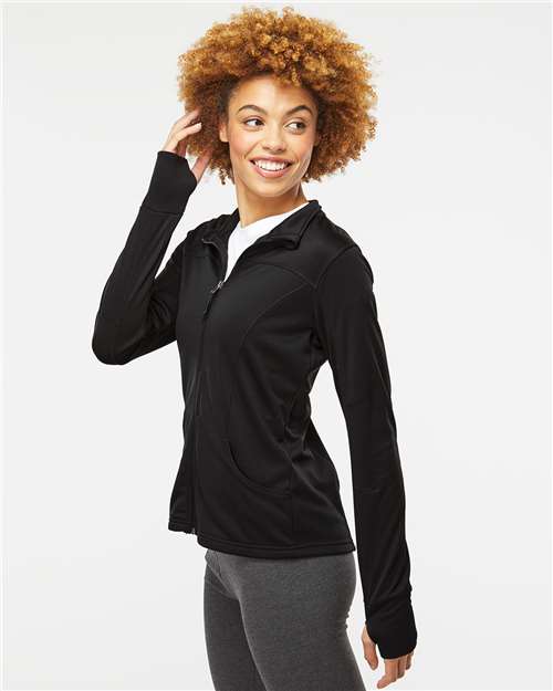 Independent Trading Co. EXP60PAZ Women's Poly-Tech Full-Zip Track Jacket - Black - model side