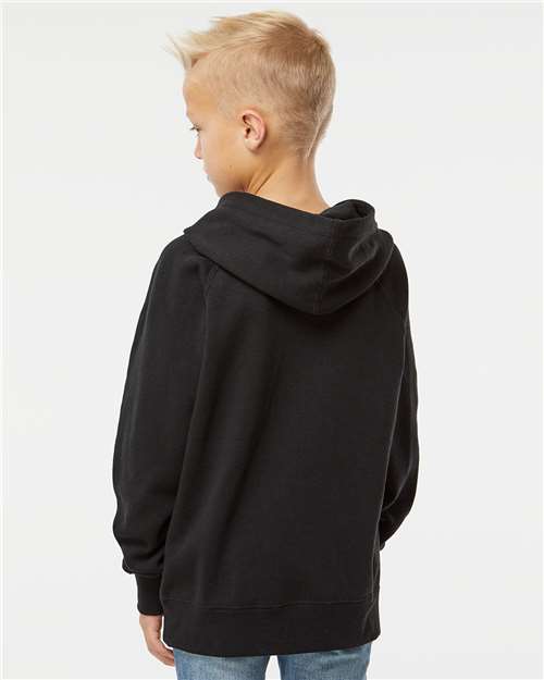 Independent Trading Co. PRM15YSB Youth Lightweight Special Blend Raglan Hooded Sweatshirt - Black - model back