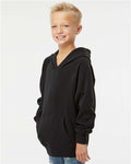 Independent Trading Co. PRM15YSB Youth Lightweight Special Blend Raglan Hooded Sweatshirt - Black - model side