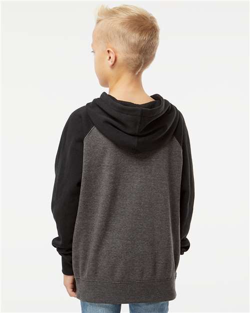 Independent Trading Co. PRM15YSB Youth Lightweight Special Blend Raglan Hooded Sweatshirt - Carbon/ Black - model back