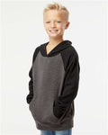 Independent Trading Co. PRM15YSB Youth Lightweight Special Blend Raglan Hooded Sweatshirt - Carbon/ Black - model side