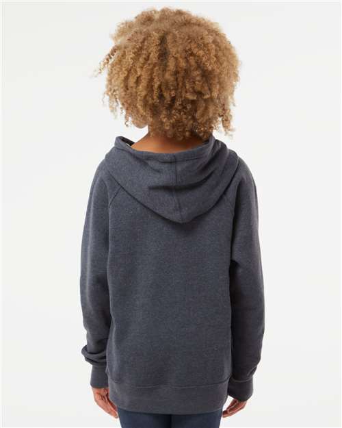 Independent Trading Co. PRM15YSB Youth Lightweight Special Blend Raglan Hooded Sweatshirt - Midnight Navy - model back