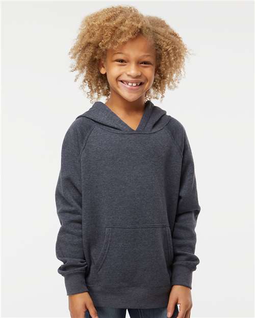 Independent Trading Co. PRM15YSB Youth Lightweight Special Blend Raglan Hooded Sweatshirt - Midnight Navy - model front