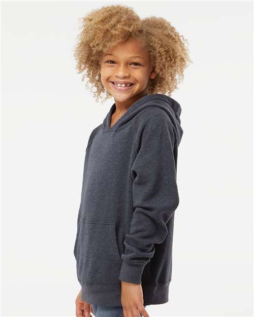 Independent Trading Co. PRM15YSB Youth Lightweight Special Blend Raglan Hooded Sweatshirt - Midnight Navy - model side