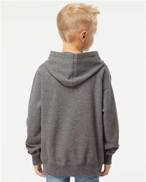 Independent Trading Co. PRM15YSB Youth Lightweight Special Blend Raglan Hooded Sweatshirt - Nickel - model back