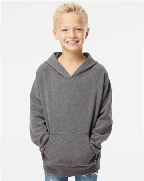 Independent Trading Co. PRM15YSB Youth Lightweight Special Blend Raglan Hooded Sweatshirt - Nickel - model front