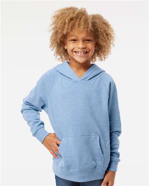 Independent Trading Co. PRM15YSB Youth Lightweight Special Blend Raglan Hooded Sweatshirt - Pacific - model front