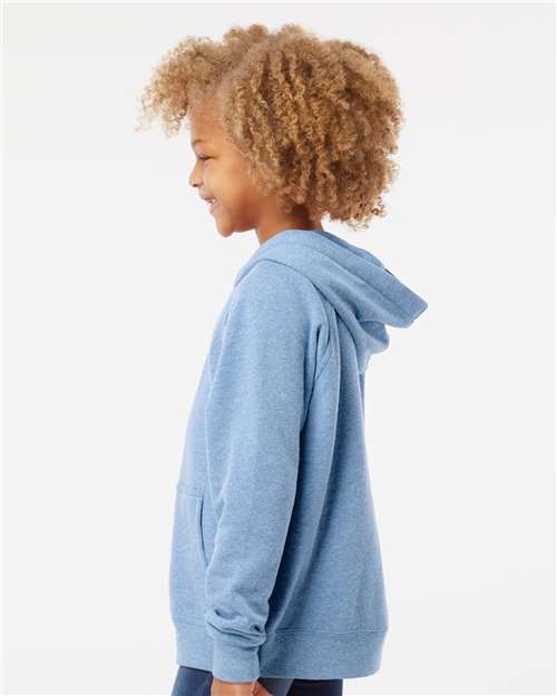Independent Trading Co. PRM15YSB Youth Lightweight Special Blend Raglan Hooded Sweatshirt - Pacific - model side