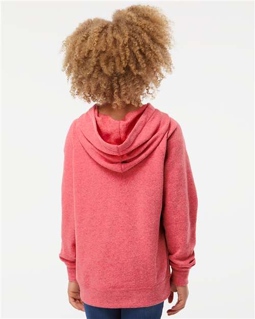 Independent Trading Co. PRM15YSB Youth Lightweight Special Blend Raglan Hooded Sweatshirt - Pomegranate - model back