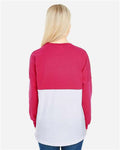 J. America 8229 Unisex Game Day Jersey Long Sleeve T-Shirt - Wildberry/ White - model back