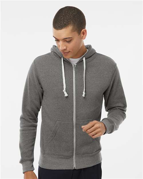 J. America 8872 Men's Triblend Full-Zip Hooded Sweatshirt - Smoke Triblend - model front