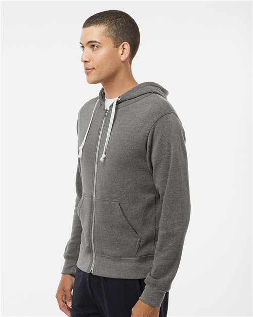 J. America 8872 Men's Triblend Full-Zip Hooded Sweatshirt - Smoke Triblend - model side