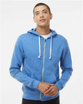 J. America 8872 Men's Triblend Full-Zip Hooded Sweatshirt - Cool Royal Triblend - model front