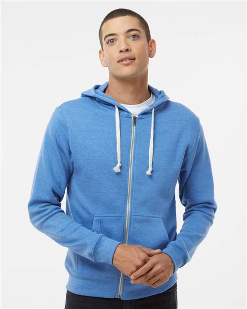 J. America 8872 Men's Triblend Full-Zip Hooded Sweatshirt - Cool Royal Triblend - model front