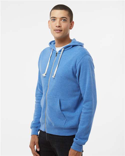 J. America 8872 Men's Triblend Full-Zip Hooded Sweatshirt - Cool Royal Triblend - model side