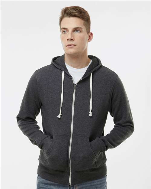 J. America 8872 Men's Triblend Full-Zip Hooded Sweatshirt - Black Triblend - model front