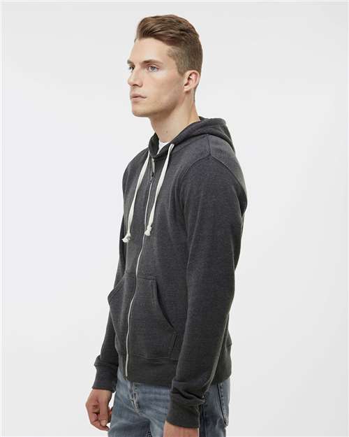 J. America 8872 Men's Triblend Full-Zip Hooded Sweatshirt - Black Triblend - model side