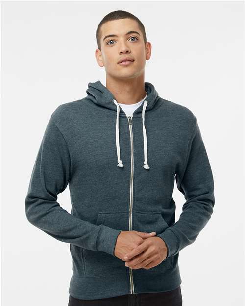 J. America 8872 Men's Triblend Full-Zip Hooded Sweatshirt - Navy Triblend - model front