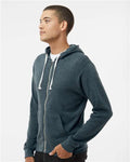 J. America 8872 Men's Triblend Full-Zip Hooded Sweatshirt - Navy Triblend - model side