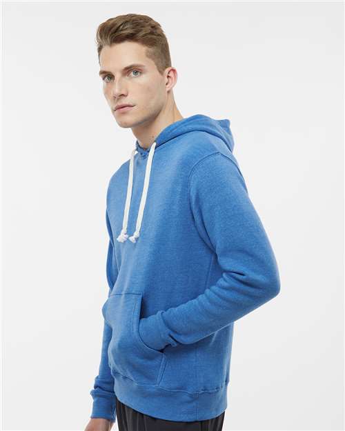 J America 8871 Triblend Fleece Hooded Sweatshirt - Cool Royal Triblend - model side