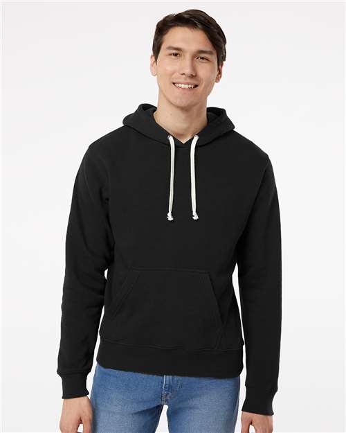 J America 8871 Triblend Fleece Hooded Sweatshirt - Black Solid - model front