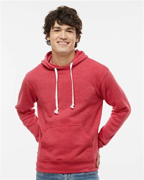 J America 8871 Triblend Fleece Hooded Sweatshirt - Red Triblend - model front