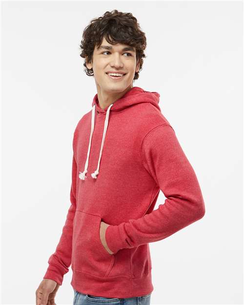 J America 8871 Triblend Fleece Hooded Sweatshirt - Red Triblend - model side