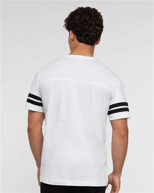 LAT 6937 Unisex Football Fine Jersey Tee - White Solid/ Black - model back