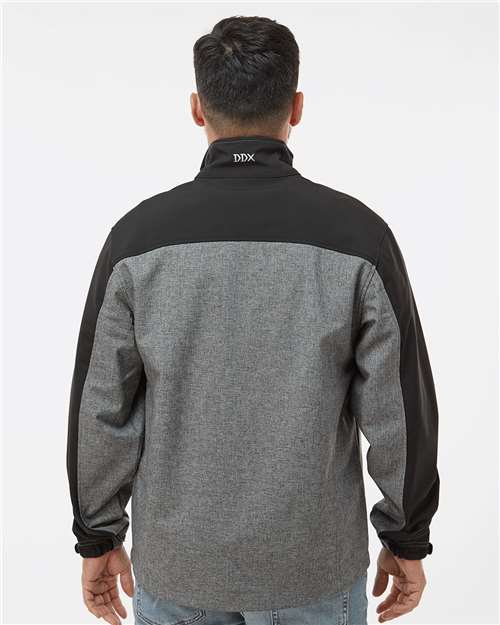 DRI DUCK 5350 Men's Motion Soft Shell Jacket - Black Heather/ Black - model back