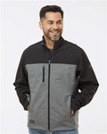 DRI DUCK 5350 Men's Motion Soft Shell Jacket - Black Heather/ Black - model front