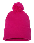 Sportsman SP15 12" Pom-Pom Cuffed Beanie - Neon Fuchsia - front