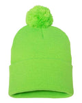 Sportsman SP15 12" Pom-Pom Cuffed Beanie - Neon Green - back