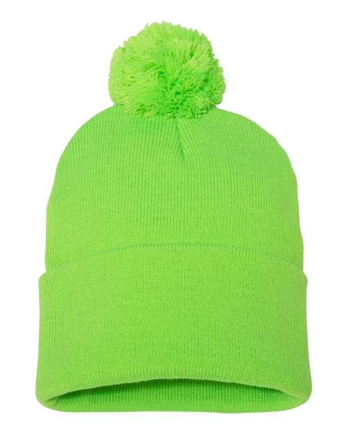 Sportsman SP15 12" Pom-Pom Cuffed Beanie - Neon Green - back