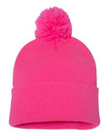 Sportsman SP15 12" Pom-Pom Cuffed Beanie - Neon Pink - front