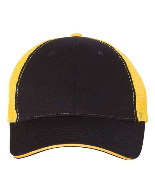 Valucap S102 Sandwich Trucker Cap - Black/ Gold - front