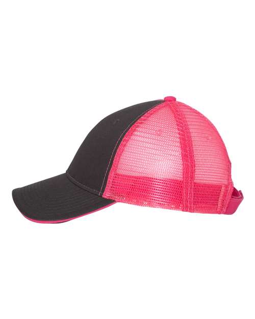 Valucap S102 Sandwich Trucker Cap - Charcoal/ Neon Pink - side
