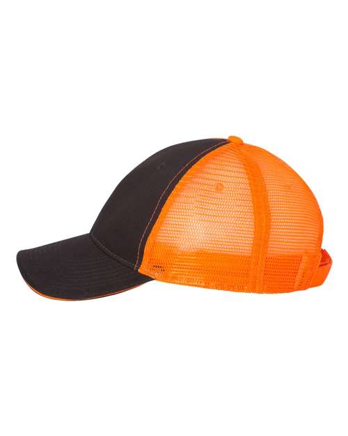 Valucap S102 Sandwich Trucker Cap - Charcoal/ Neon Orange - side