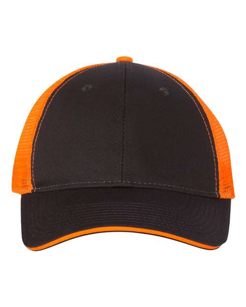Valucap S102 Sandwich Trucker Cap - Charcoal/ Neon Orange - front