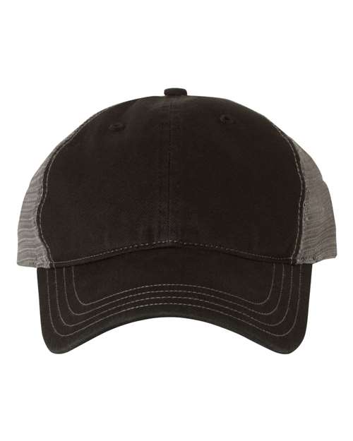 Richardson 111 Garment-Washed Trucker Cap - Black/ Charcoal - front