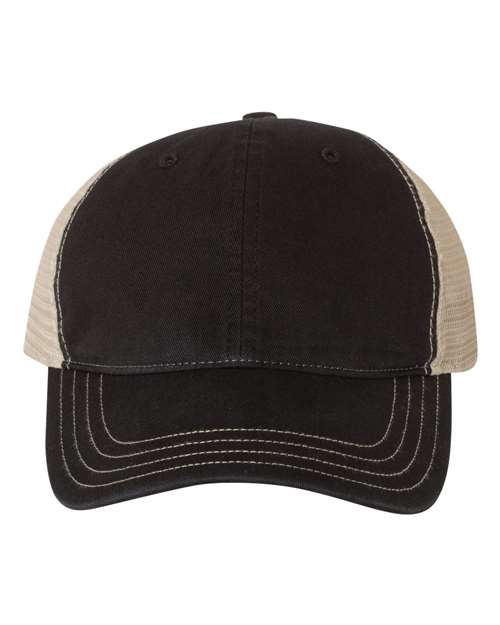 Richardson 111 Garment-Washed Trucker Cap - Black/ Khaki - front
