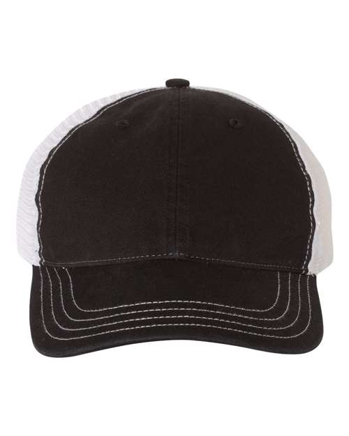 Richardson 111 Garment-Washed Trucker Cap - Black/ White - front