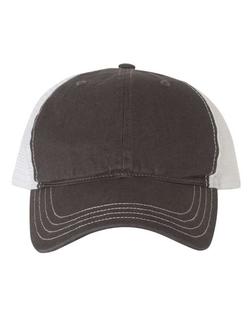 Richardson 111 Garment-Washed Trucker Cap - Charcoal/ White - front
