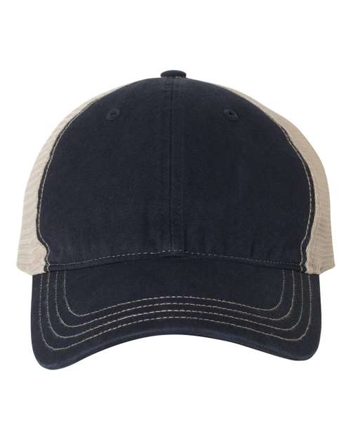 Richardson 111 Garment-Washed Trucker Cap - Navy/ Khaki - front
